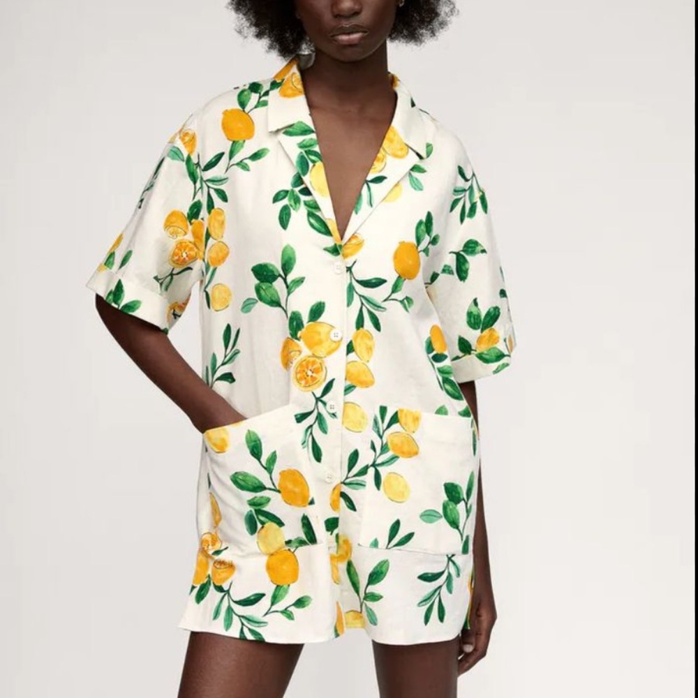 Zara Lemon Print Dress Shirt with White and Yellow Accents - Picture 11 of 11